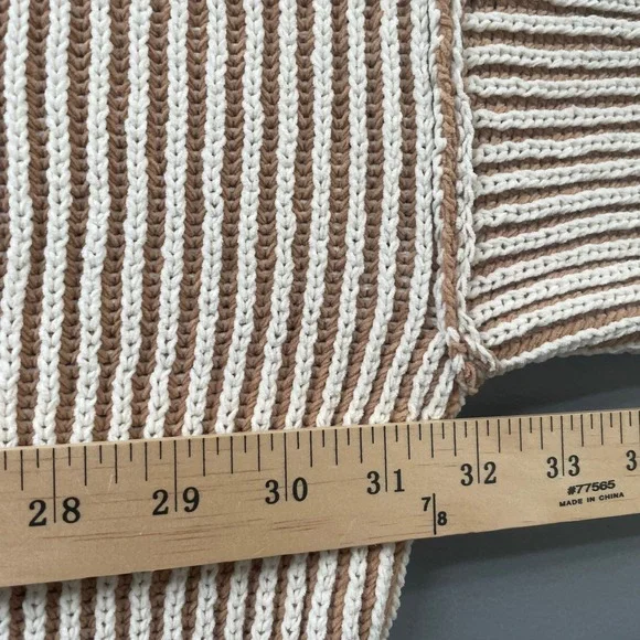 Aerie Chenille Striped Oversized Knit Sweater Pullover Tan Cream XL Chunky - Picture 7 of 8